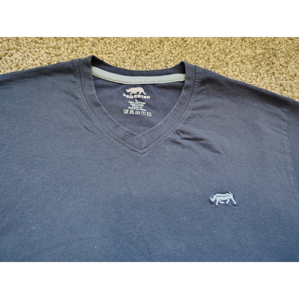 Red Rhino Mens Navy Blue V-Neck Short Sleeve Cotton T-Shirt Size Large MKV-40
